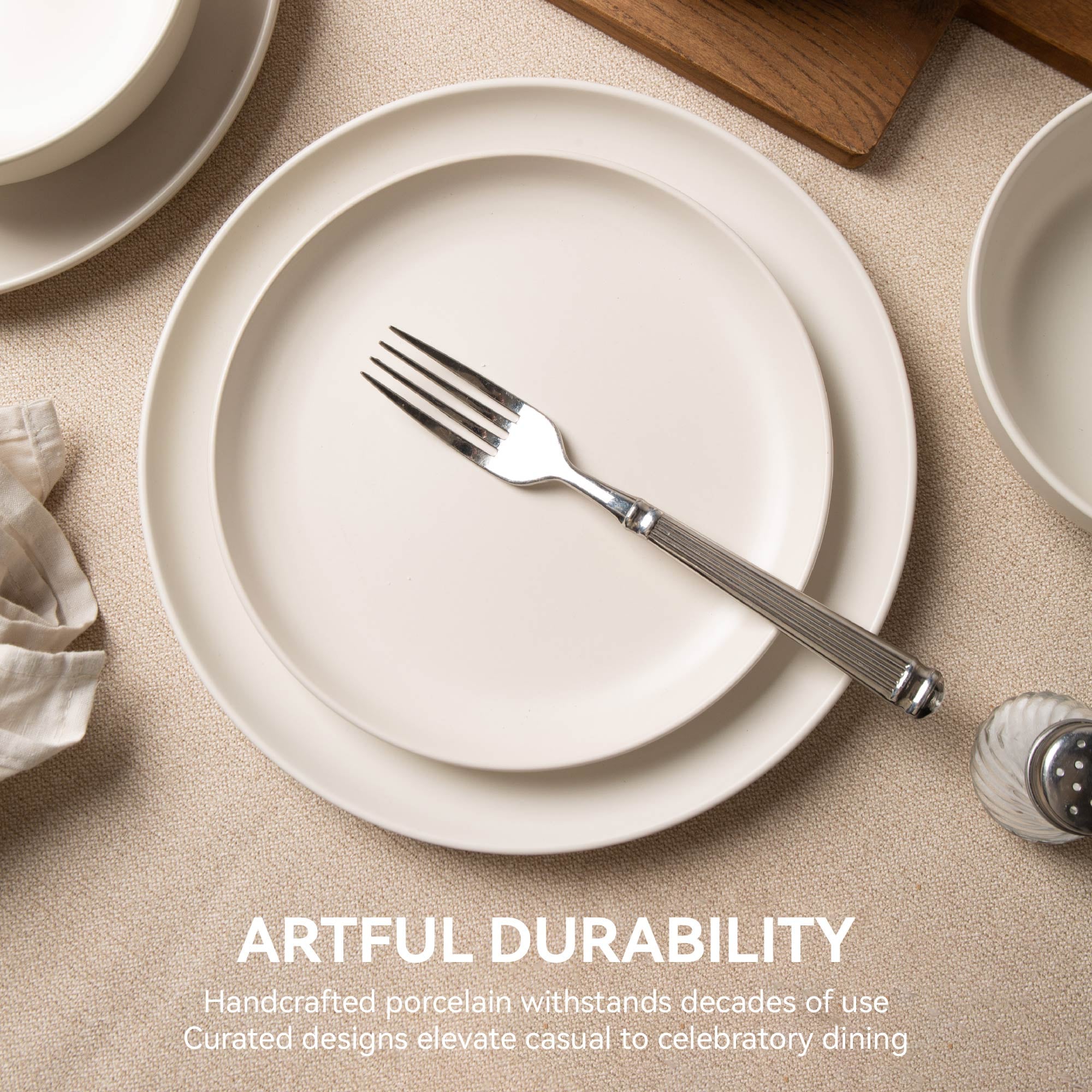 12-Piece Stoneware Dinner Plates Bowls Sets | Microwave & Dishwasher Safe | Non-Toxic Dinner Plates Bowls Set | Stackable Matte Glaze Kitchenware For 4_voghion.com